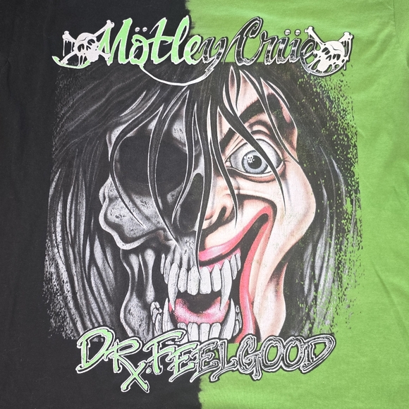 Motley Crue Dr Feelgood Split Dye Green Black Graphic Print Tee Shirt Sz M NEW - Picture 3 of 7